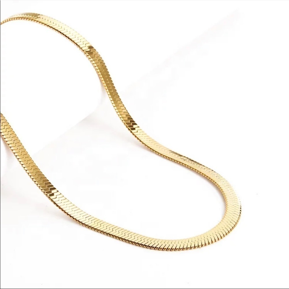 14K gold plated herringbone necklace 16 inches hypoallergenic tarnish resistant